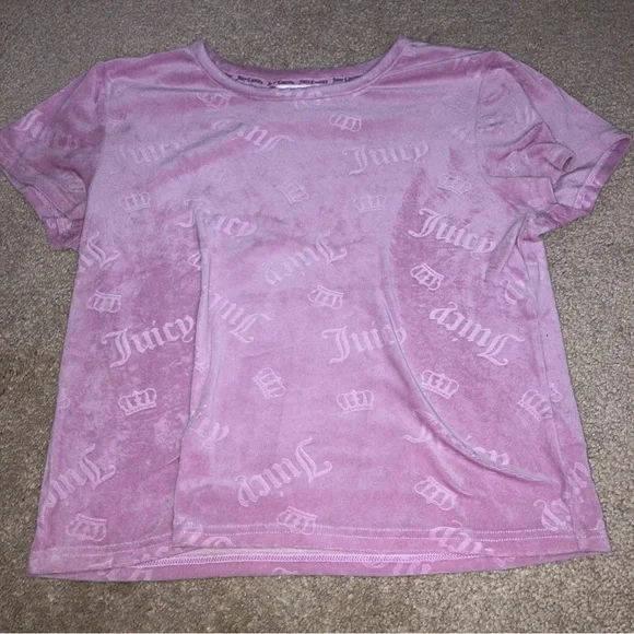 Juicy Couture Velour-Look Embossed Pajama Set - Shorts and Short Sleeved Shirt - Picture 4 of 7